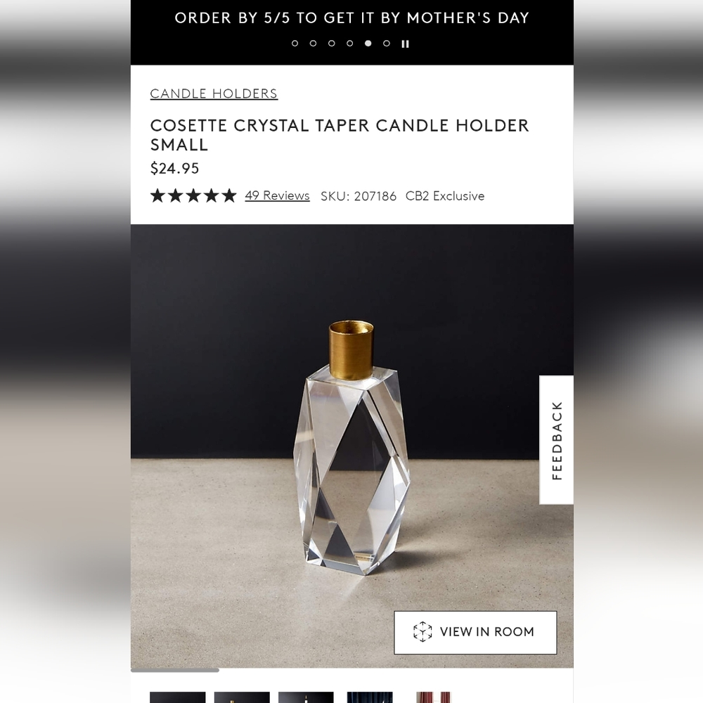 Set of TWO glass cut with gold accent tapered candle holders. Still sold in site